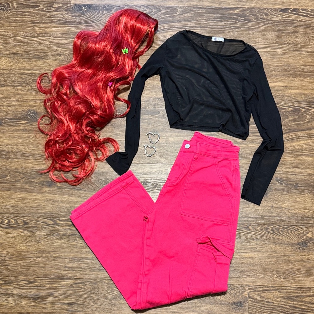 Black Sheer Top and Pink Pants Set